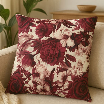 Royal Red Bloom Cushion Cover