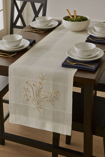 Elegant Cotton Embroidered Table Runner – 72 Inches