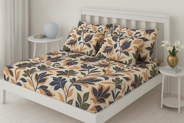 Premium Fitted Bedsheet Set – Elegant Leaf Design (3-Piece)