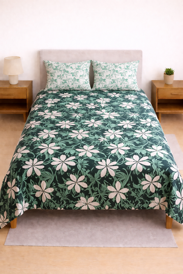 Emerald Bloom Pair of Single Cotton Bedsheet – Soft & Breathable Floral Print