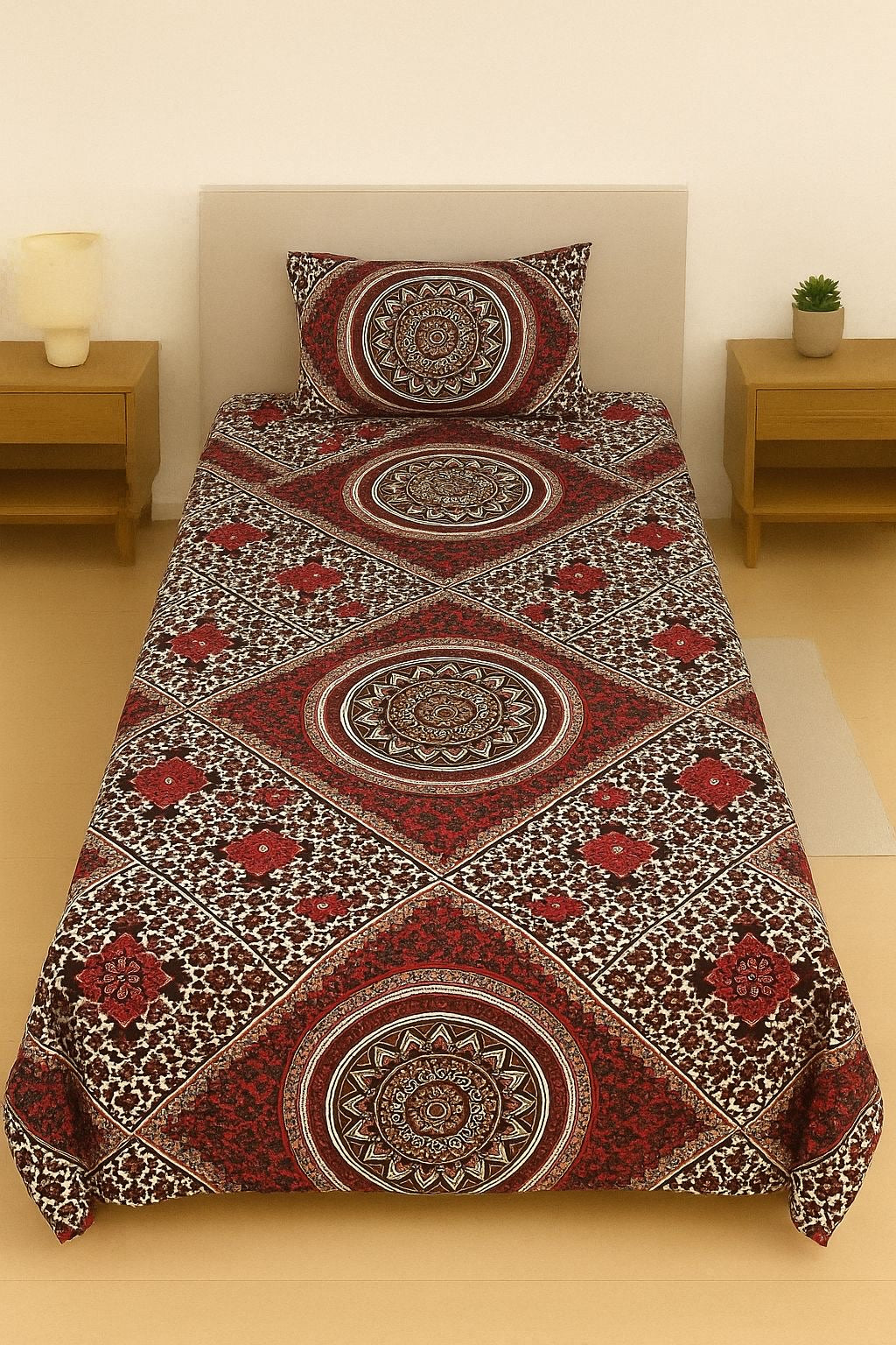 Traditional Sindhi Block Print Design Pair of Single Bed Sheets