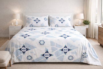 Arctic Blue Geometric Bedsheet Set – Soft Cotton | Modern Cool Design
