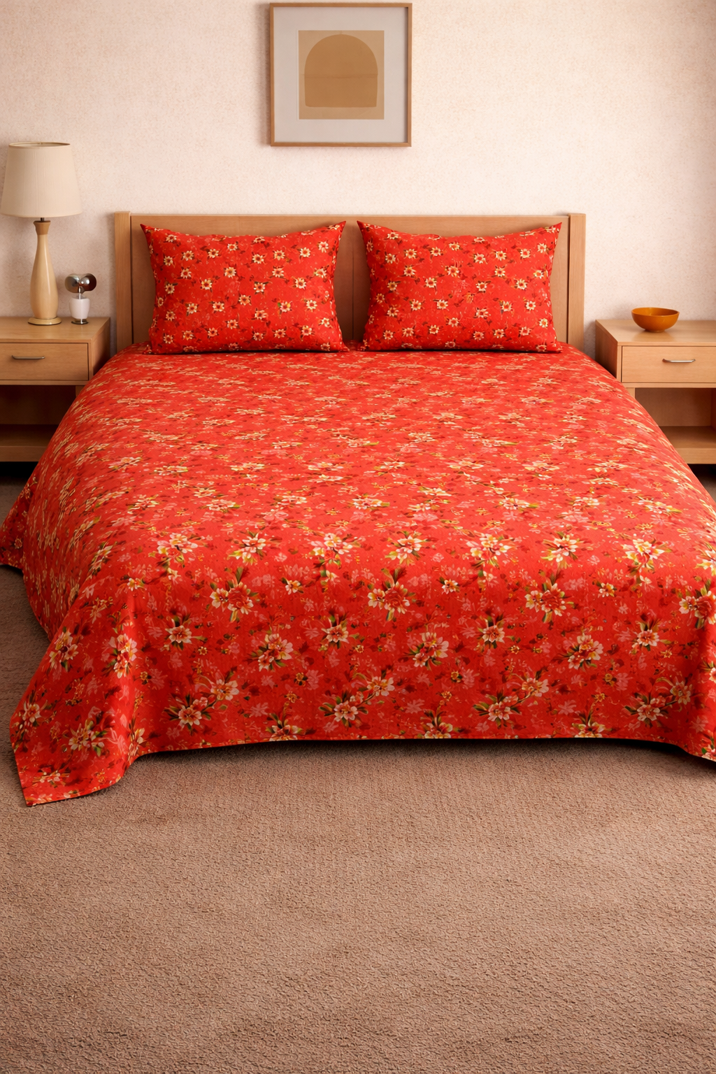 Scarlet Bloom Cotton Bedsheet – Double Bed | Gift Pack