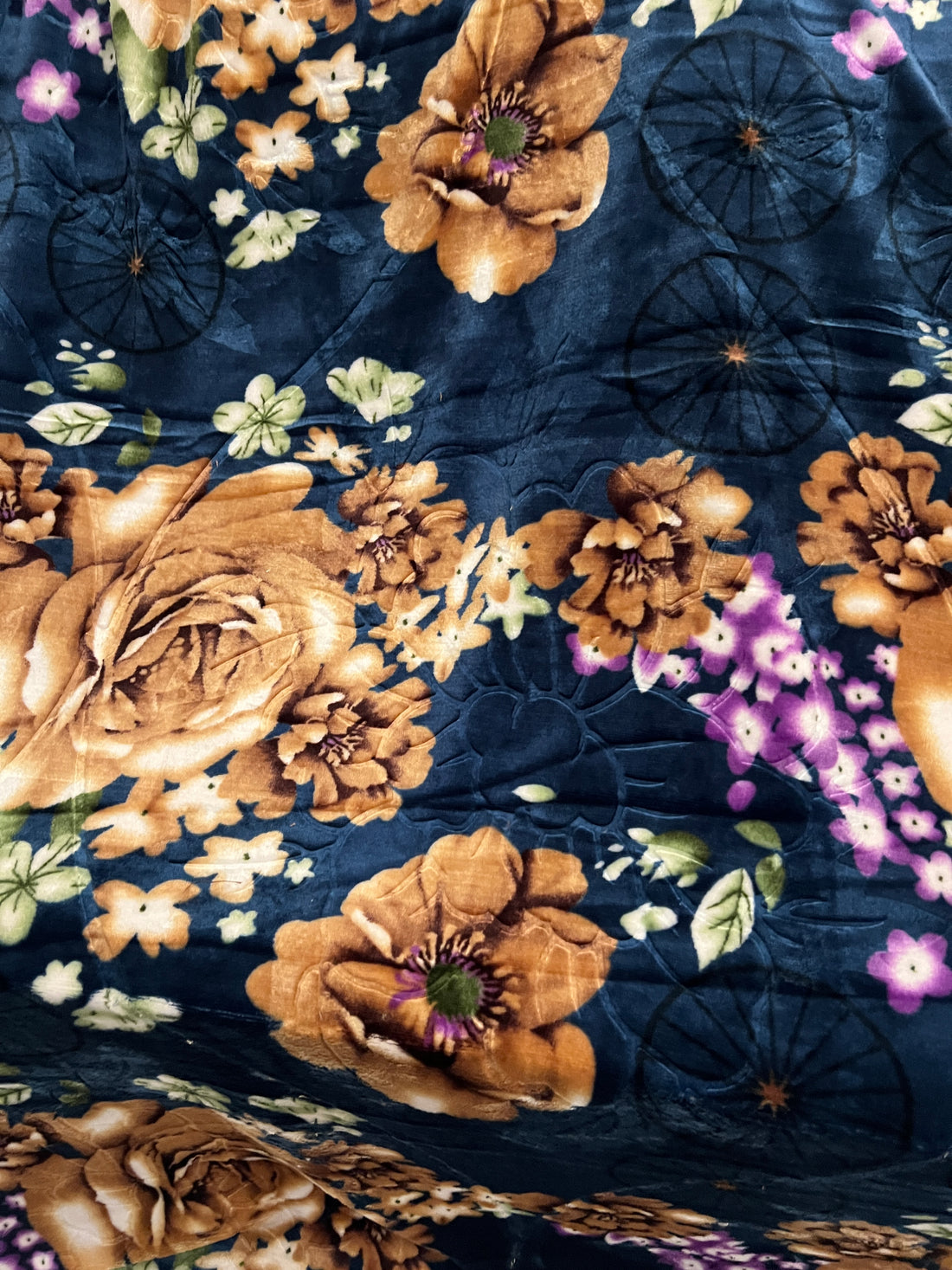 Luxury Embossed Velvet Floral Bedsheet Set – Zinc Color with Golden Roses