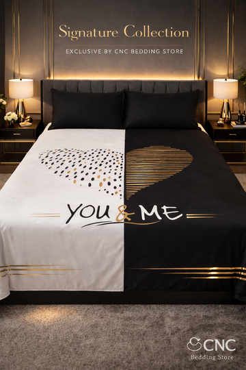 You & Me Signature Luxury Bedsheet Set – Black & White Gold Edition