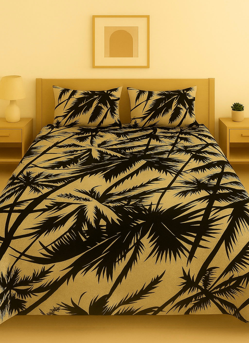 Palm Paradise Cotton Bedsheet & Comforter Set