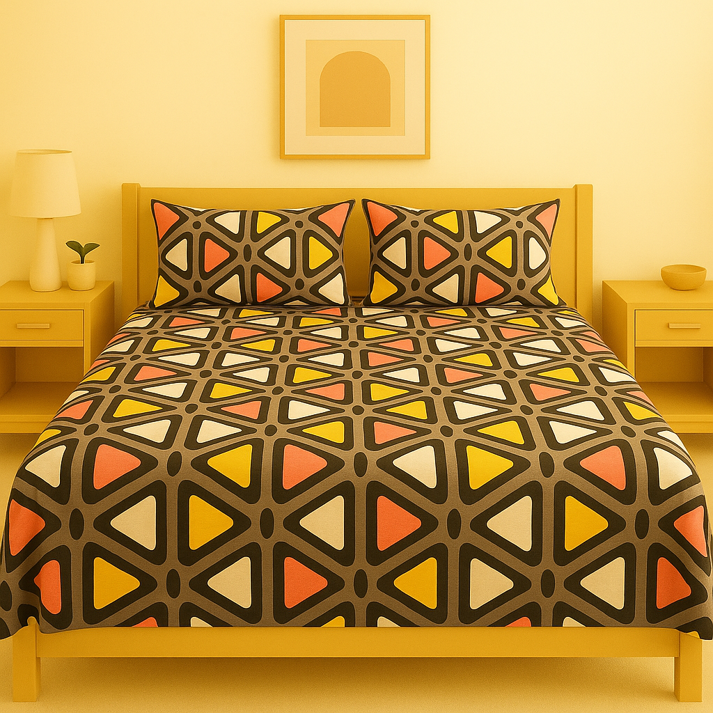 Modern Geo Pattern Fleece King Size Bed Sheet Set with 2 Pillow Covers