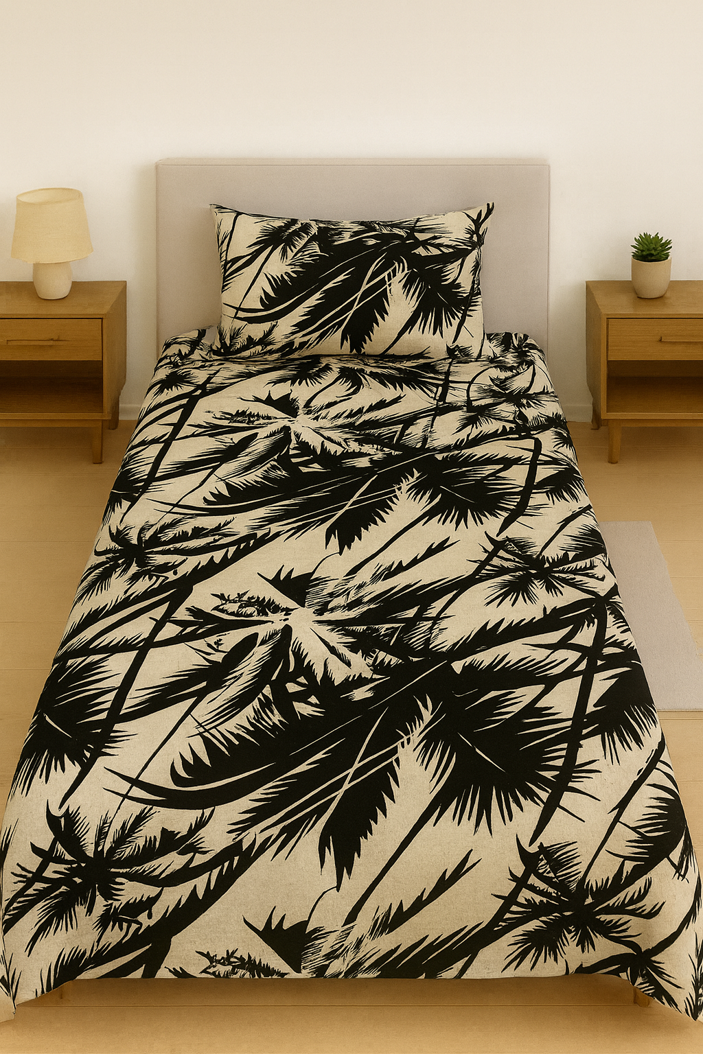 Palm Paradise Cotton Bedsheet & Comforter Set