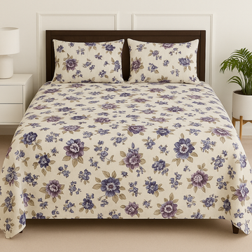 Lavender Bloom Cotton King Size Bedsheet Set (with Pillow Covers)