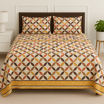 Amber Orbit Cotton King Size Bedsheet Set (with Pillow Covers)