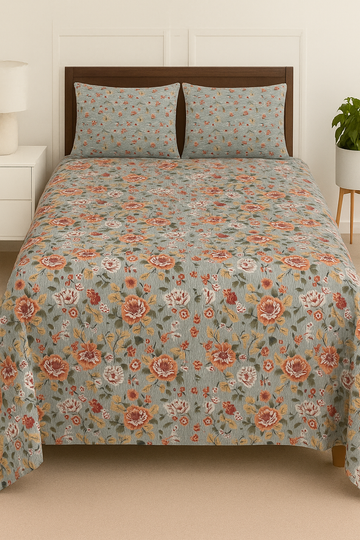 Rust Garden Cotton King Size Bedsheet Set (with Pillow Covers)