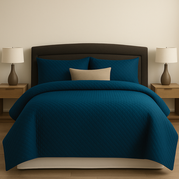 Premium 3-Piece Quilted Bedspread Set – Deep Teal | King Size Bed Sheet & Pillow Covers
