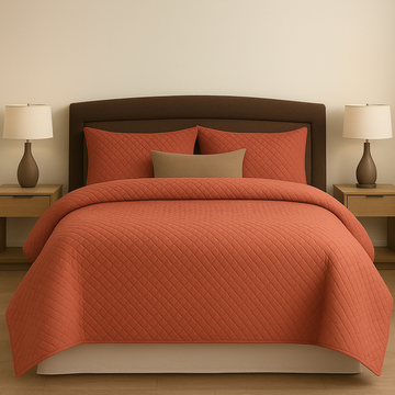Premium 3-Piece Quilted Bedspread Set – Terracotta | King Size Bed Sheet with Pillow Covers