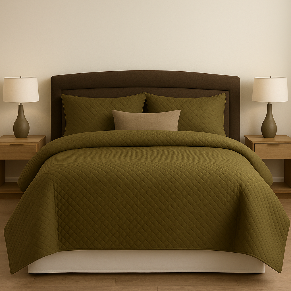 Premium 3-Piece Quilted Bedspread Set – Olive Green | King Size Bed Sheet with Pillow Covers