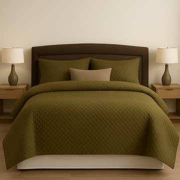 Premium 3-Piece Quilted Bedspread Set – Olive Green | King Size Bed Sheet with Pillow Covers