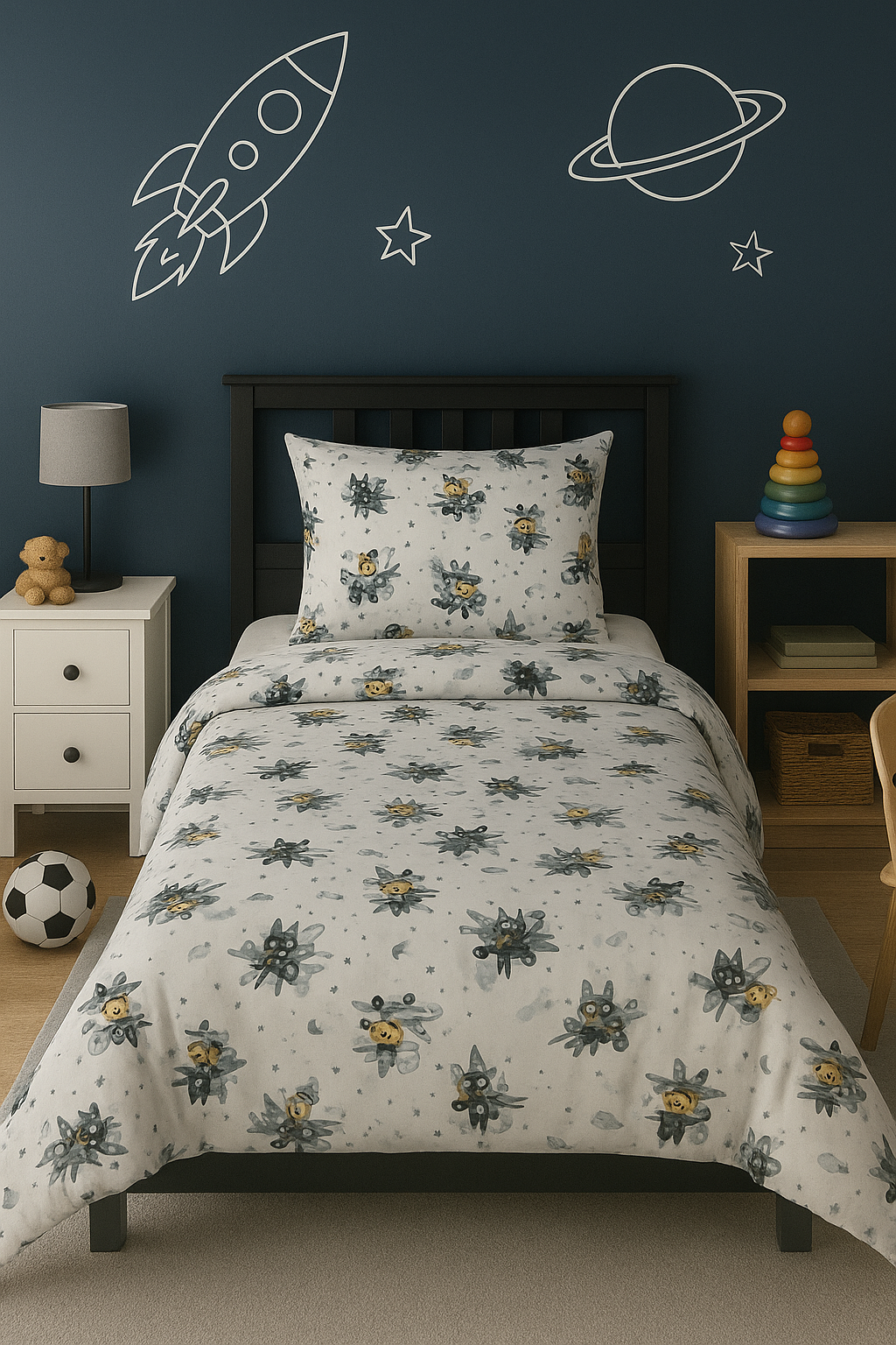 Flying Adventure Single Bed Sheet Set – Cute Airplane & Teddy Bear Theme