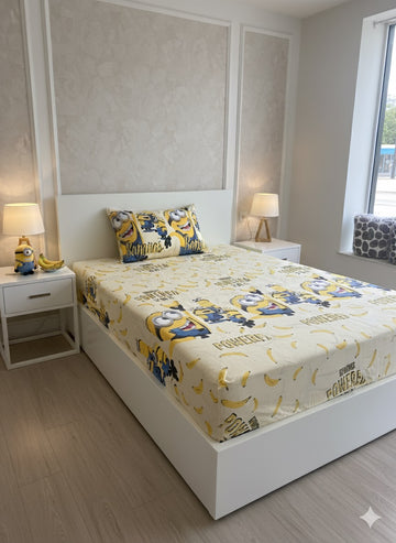 Minions “Powered by Bananas” Single Bed Sheet Set – Fun Cartoon Theme