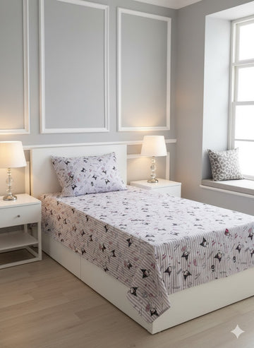 Cute Kuromi Striped Single Bed Sheet Set – Soft & Stylish Kids Bedding