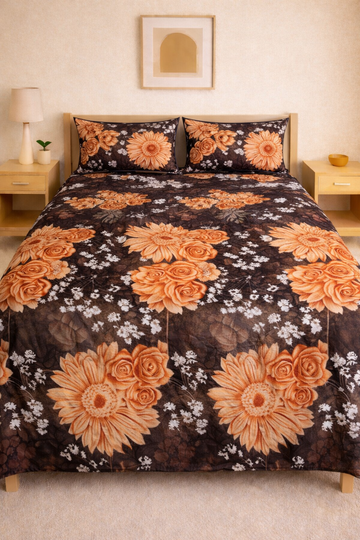 Autumn Bloom Floral Fleece King Size Bedsheet Set