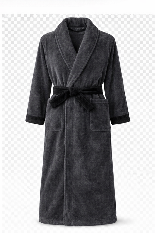 Luxury Charcoal Grey Plush Bathrobe – Export Quality Premium (Free Size)