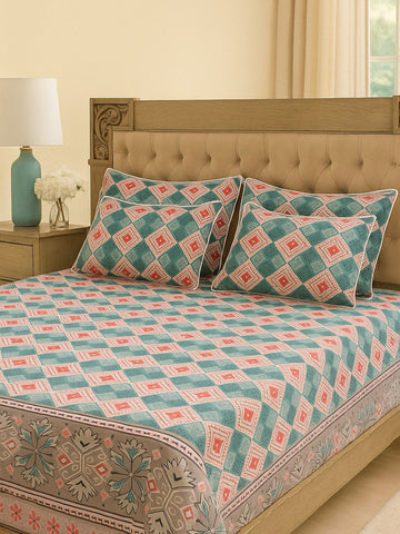Sea Green Cotton Bedsheet with 4pillow covers
