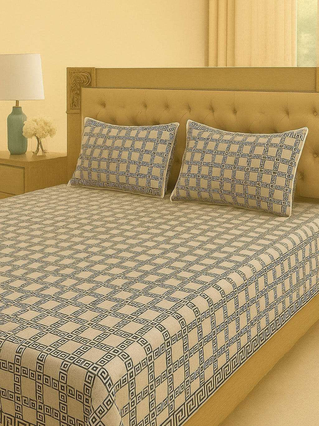 Black &White Geometric Bedsheet Set with 4pillow covers