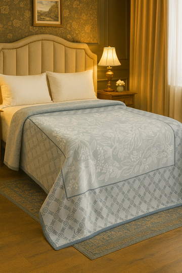 🌿 Elegant Sky Blue Floral Blanket – King Size