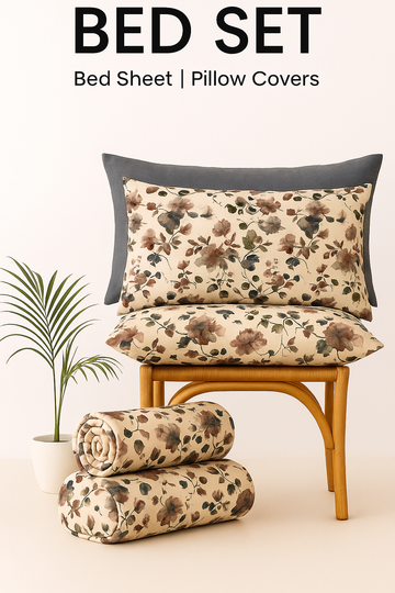 Luxury Export Quality Bed Set – Beige Floral Edition