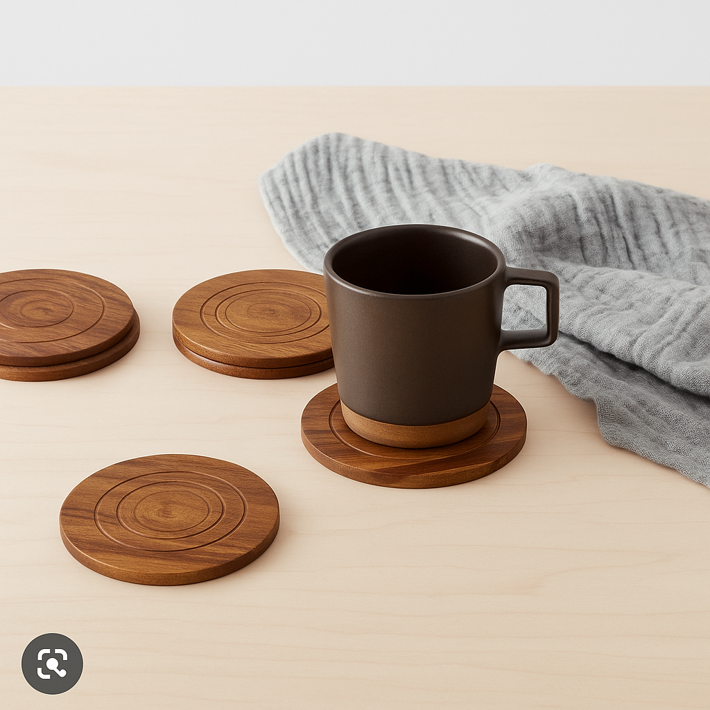 Luxury 6-Piece Wooden Coaster & Holder Set for Home Décor