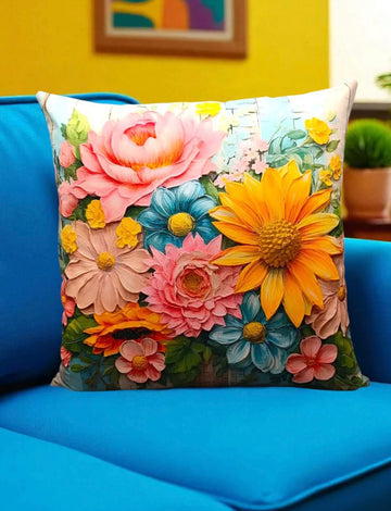 Silk Flower Print Cushion Cover