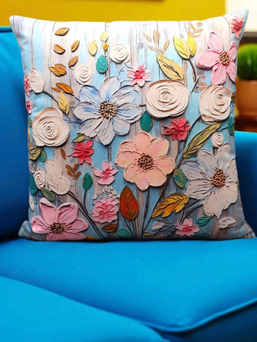 Silk Flower Print Cushion Cover