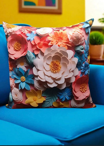 Silk Flower Print Cushion Cover