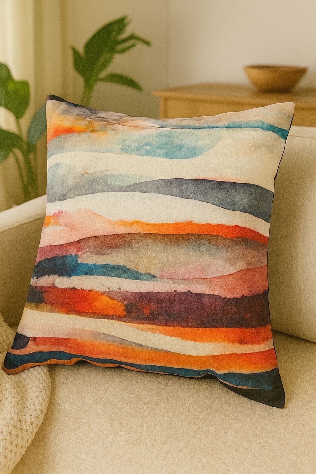 Watercolor Stripes Cushion Cover