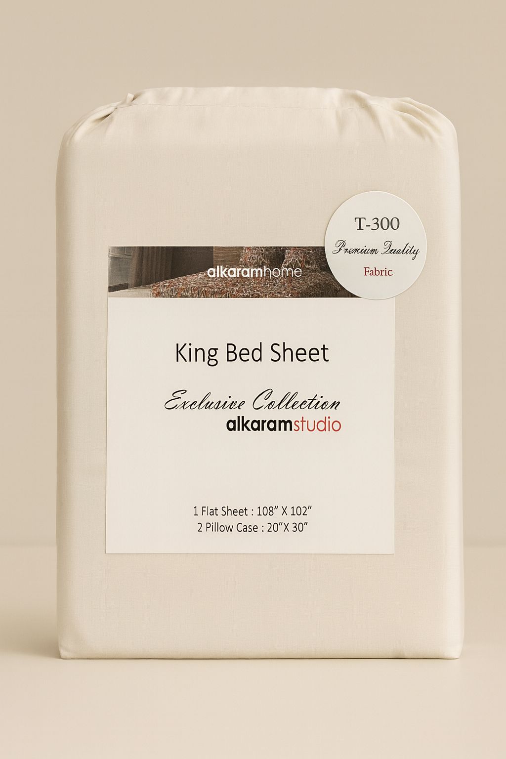 Alkaram Studio Premium Classic Cream  Plain Cotton Bed Sheet Set (King Size)