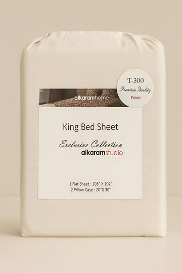 Alkaram Studio Premium Classic Cream  Plain Cotton Bed Sheet Set (King Size)