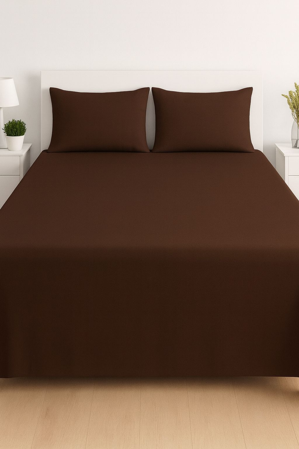 Alkaram Studio Premium Brown Cotton Bed Sheet Set (King Size – T300 Fabric)