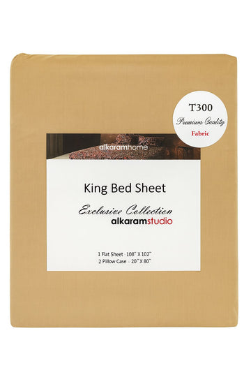 Alkaram Home T-300 Premium Cotton King Bed Sheet – Elegant Beige
