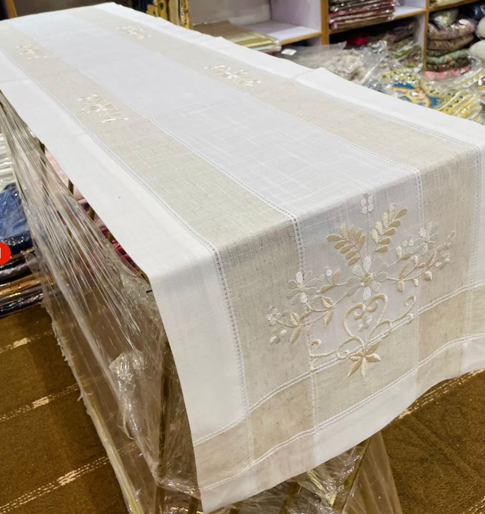 Elegant Cotton Embroidered Table Runner – 72 Inches
