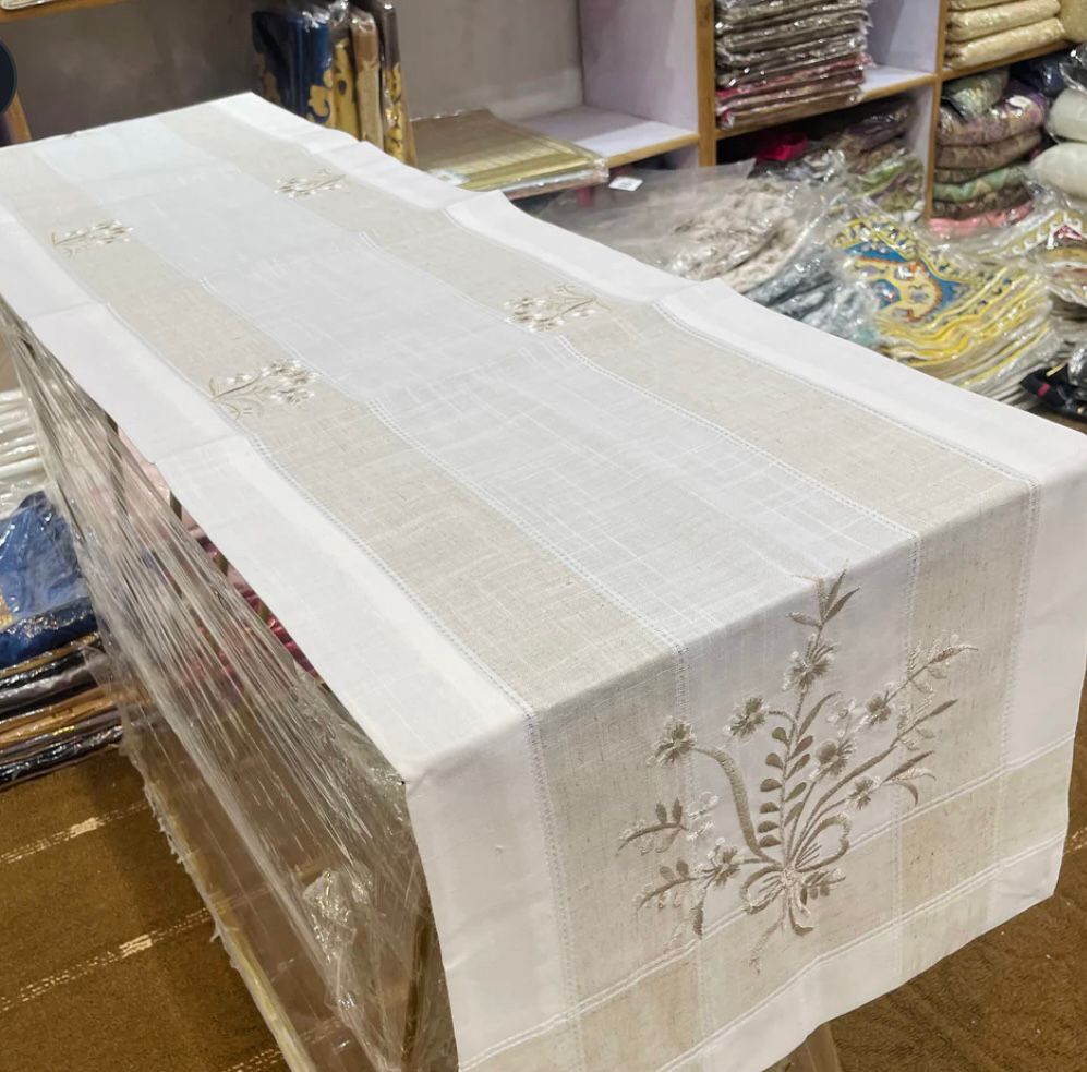 Elegant Cotton Embroidered Table Runner – 72 Inches