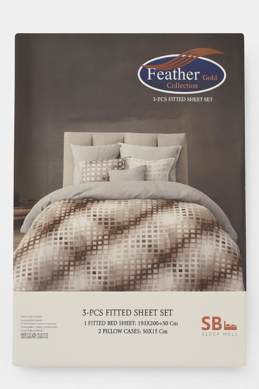 Feather Gold – Premium 3-Piece Fitted Bedsheet Set King Size