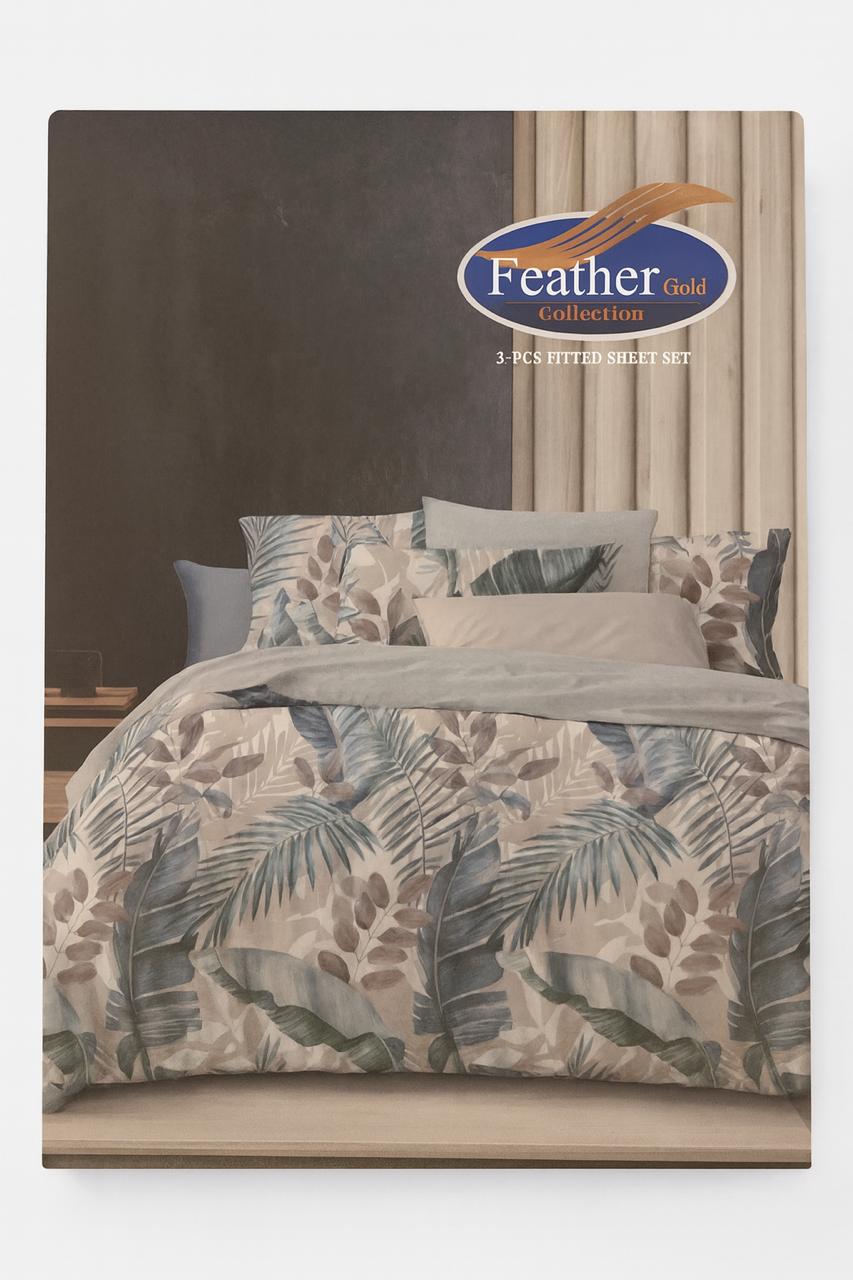 Feather Gold – Premium 3-Piece Fitted Bedsheet Set King Size