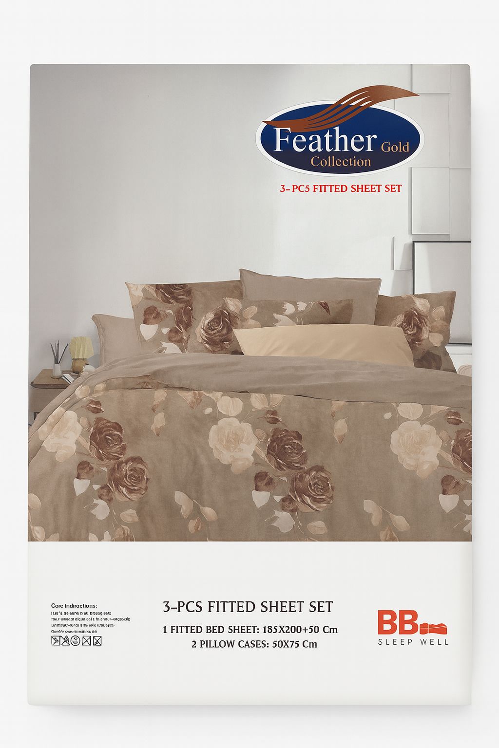 Feather Gold – Premium 3-Piece Fitted Bedsheet Set King Size