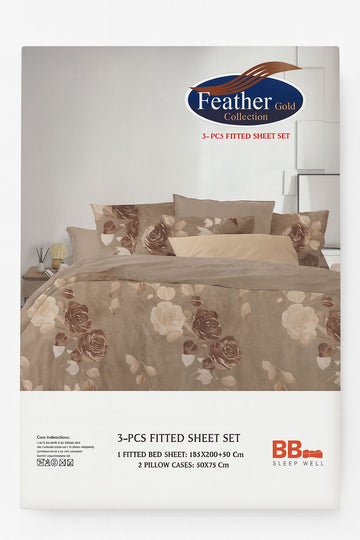 Feather Gold – Premium 3-Piece Fitted Bedsheet Set King Size