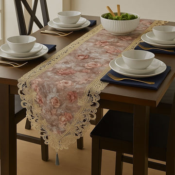 🌹 Elegant Rose Lace Table Runner – 72 Inches